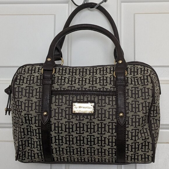 Tommy Hilfiger Women's  Signature  Geometric Sachet Shoulder Bag Brown - Picture 1 of 13